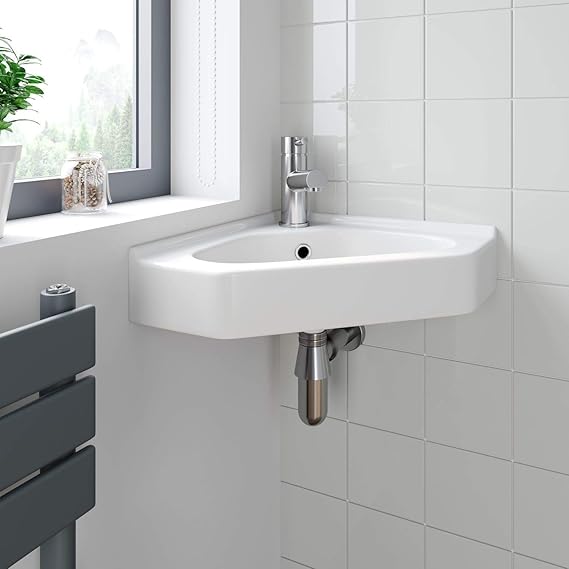Cloakroom Bathroom Corner Wall Hung Basin Sink Hand Wash 1 Tap Hole