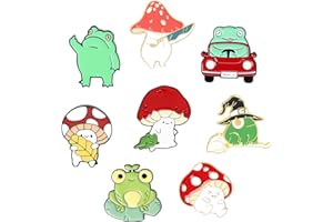 FIINTRWA 8 Pcs Cute Frog Enamel Pins, Cute Mushroom Pins, Lapel Badges, Cartoon Plant Enamel Pin Sets, Funny Button Pins, Backpacks, Hats, Accessories (Frog mushroom)