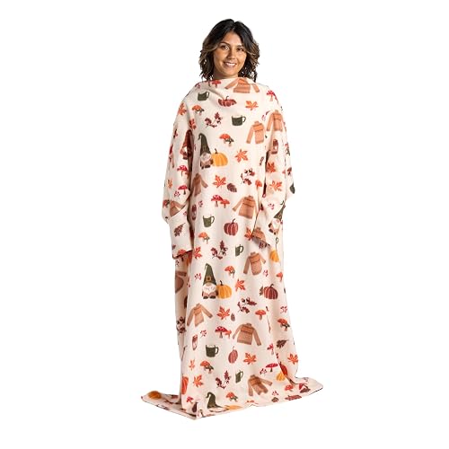 OHS Autumn Gonk Blanket with Sleeves, Halloween Gifts for Women Soft Polar Fleece Pumpkin Halloween Blanket Oversized Sleeves Wearable Blankets for Adult Women Men Autumn Gifts, Natural - 135 x 160cm
