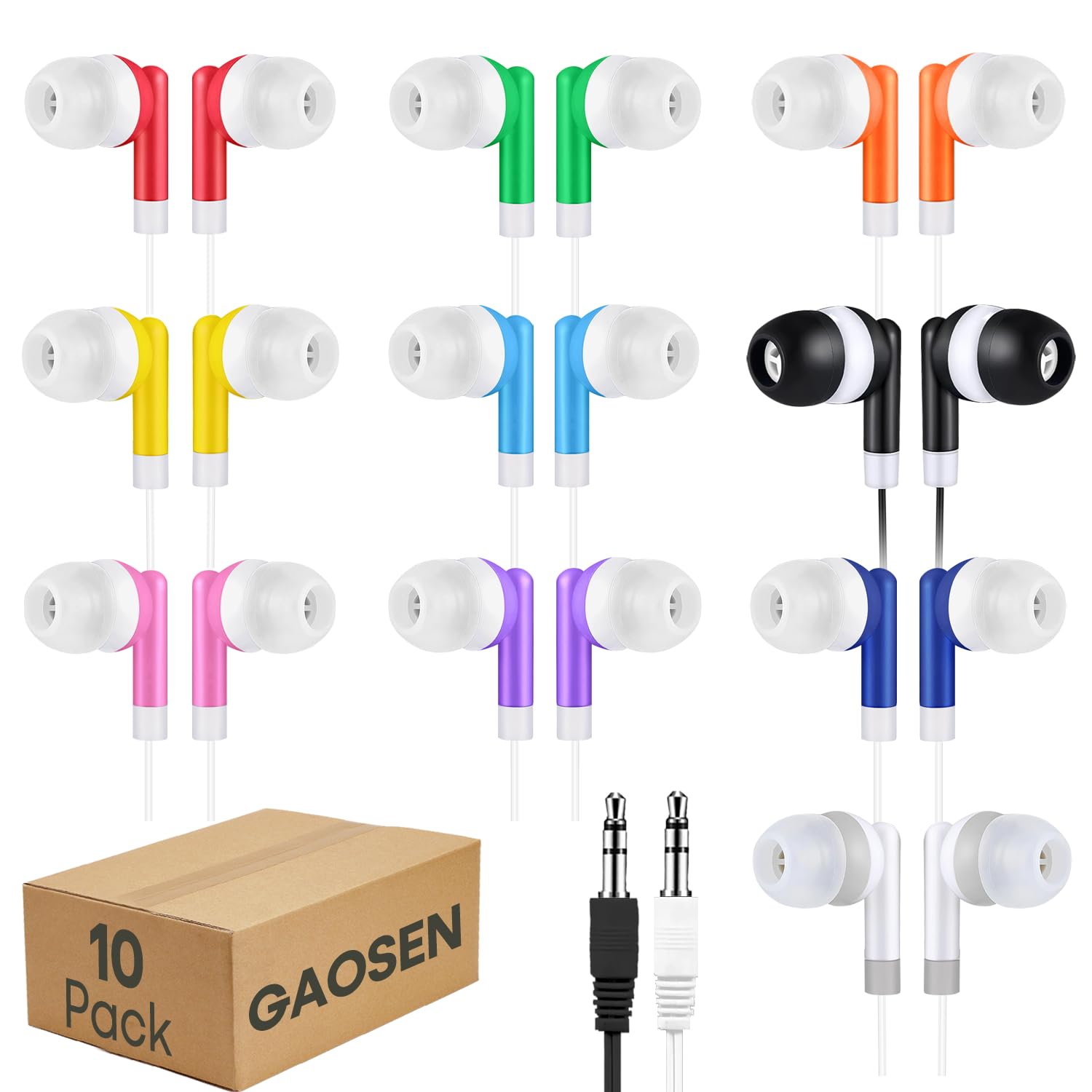 Photo 1 of 10 Pack Bulk Wired Earbuds for Classroom Students Kids, Multi Colored Class Set School Earphones for Children Toddler Teens Boys Girls and Adult