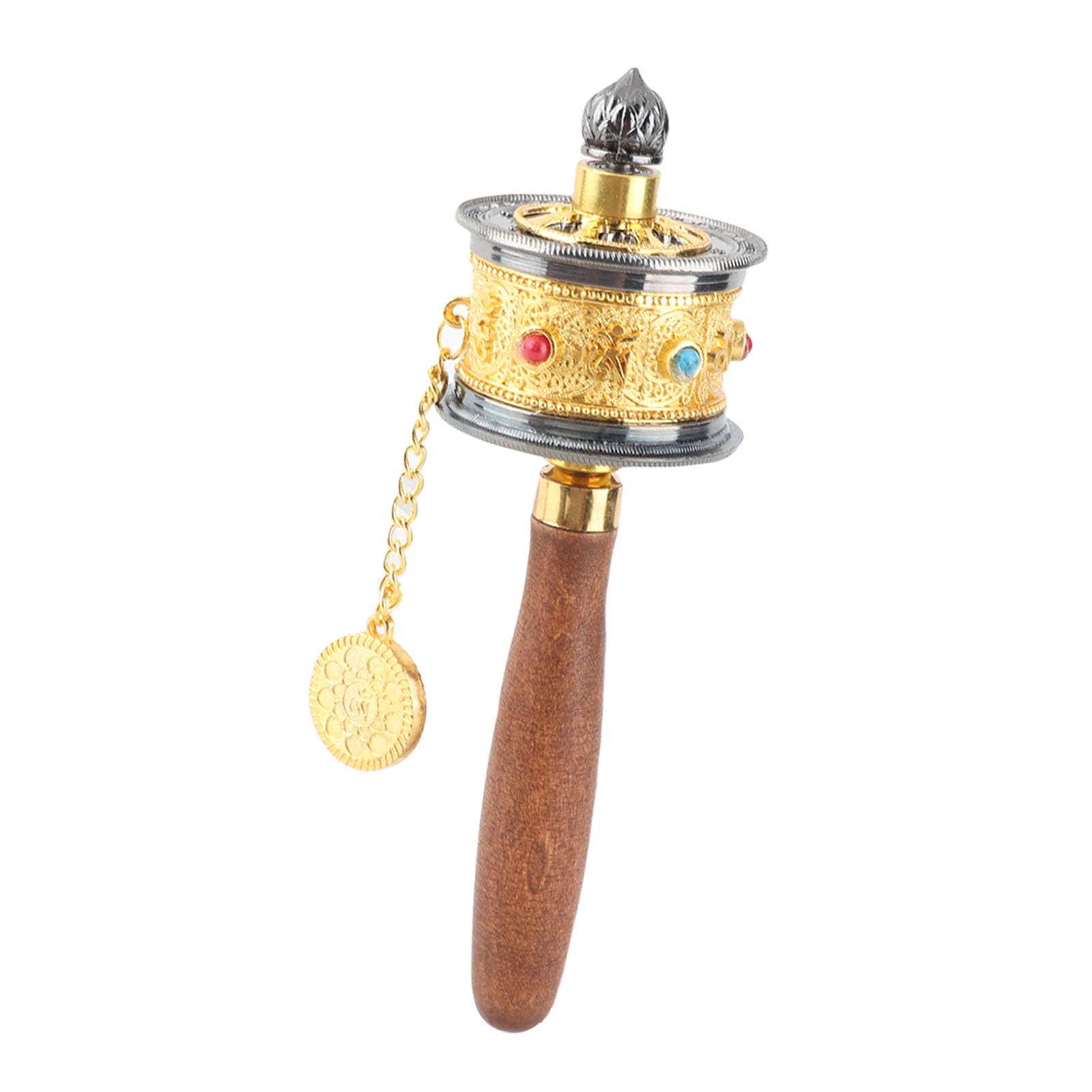 Alloy Tibetan Buddhism Six Words Mantra Hand Cranking Buddhist Prayer Wheel Premium Solid Alloy Metal with Six Words Mantra, Fine Workmanship for Buddhist Ritual (Brown or Black Handle)
