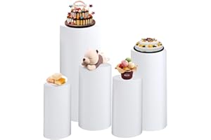 DIICCYO Cylinder Pedestal Stand Covers Set of 5 Spandex Display Stand for Party Decoration Supplies Wedding Decor, White Sublimation Pedestal Covers for Metal Cylinder Stands