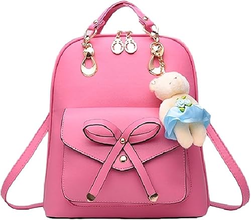 Amazon レディース 2way 可愛い リボン リュックサック デイリー 通勤 通学 たっぷり収納 デイリーパック バックパック ハンドバッグ くまのストラップ付き ショルダーバッグ ピンク Nodohope タウンリュック ビジネスリュック