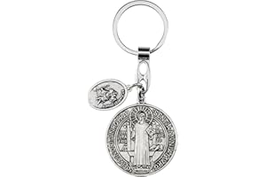 BRILUCKY St Benedict Medals With St Christopher Keychain,Saint Benedict With St Christopher Medal For Car,Catholic Religious Keychain,Medalla De San Benito Adornos Llaveros Para Carros De Mujer Hombre