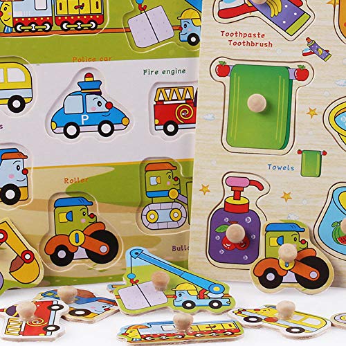 Wooden Peg Puzzle for Toddlers -Puzzles Toddler Learning Toys - 2 Piece Puzzle Set for Kids - Transportation, Daily Necessities - Shape Board Puzzles for Toddler Ages 3+, Perfect peg Board for Childr