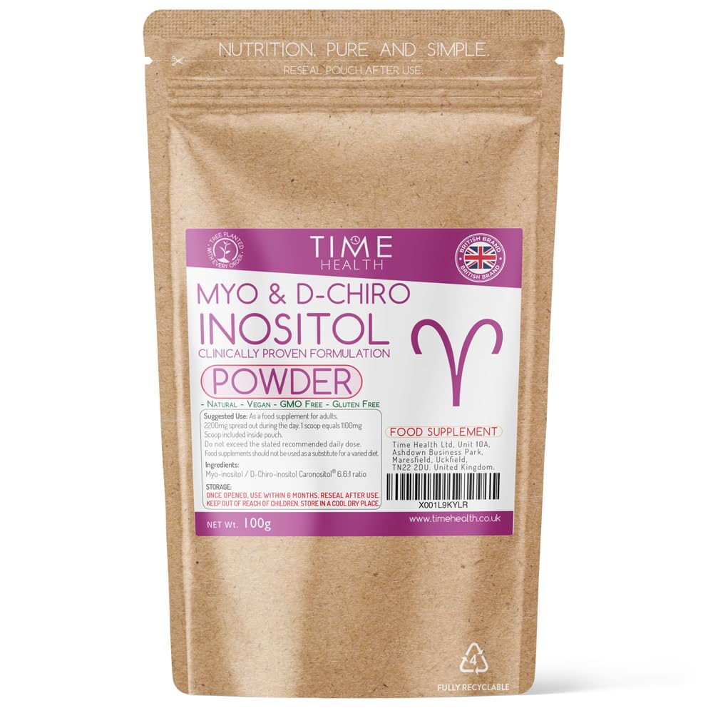 Myo & D Chiro Inositol Powder - Clinically Proven - PCOS Support - 6X More D Chiro Inositol for Enhanced Benefits Compared to 40:1 Ratio - Vegan - No Additives (100g Powder Pouch)