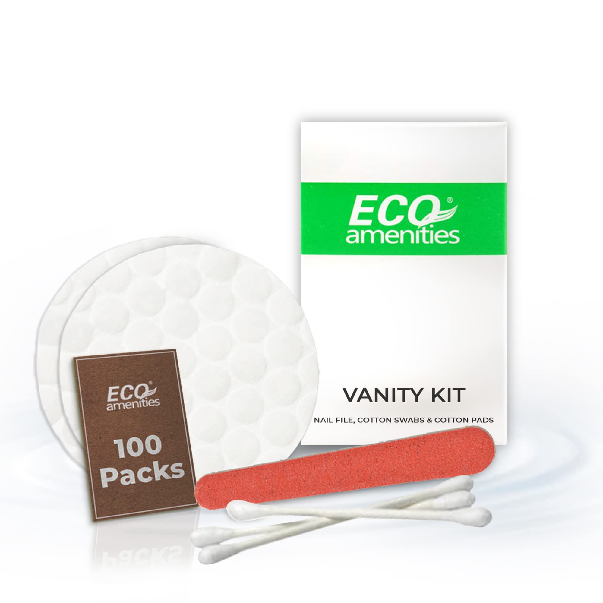 ECO Amenities Hotel Vanity Set – Travel Cotton Pads, Cotton Swabs, and Nail File in Individually Wrapped Paper Box, 100 Sets Per Case – Travel Toiletries