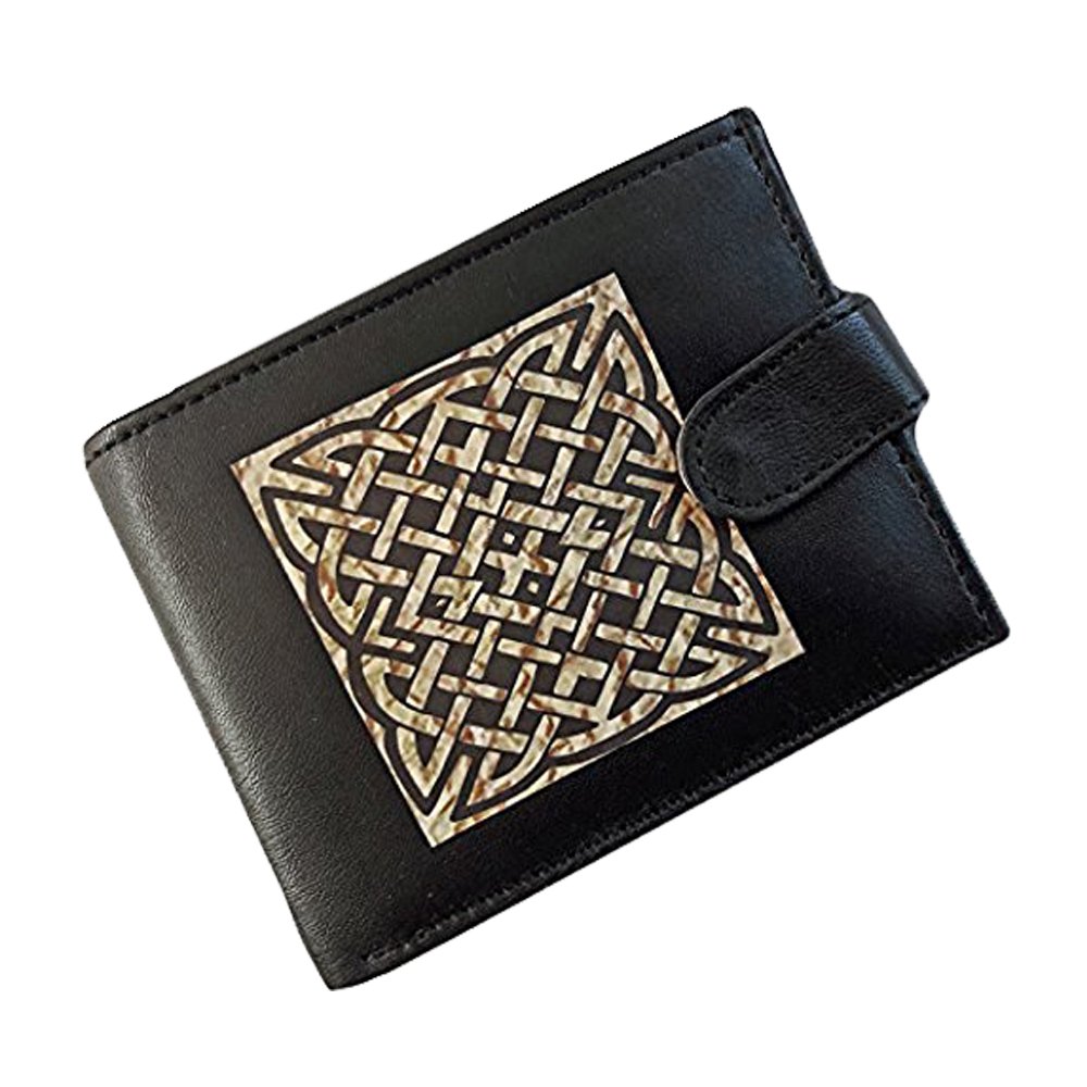 Stoneys Badges Men’s RFID Leather Wallet with Celtic Knot Panel – Large Coin Pocket, 7 Card Slots, 10 Total Pockets – Vintage Handmade Bifold Wallet with Snap Closure