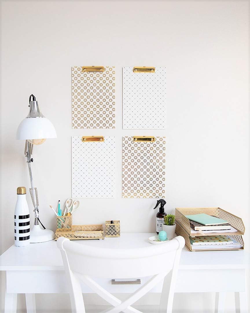 Blu Monaco Office Supplies Gold Desk Accessories for Women-6 Piece Interlocking Stylish Desk Organizer Set- Pen Cup, 3 Accessory Trays, 2 Letter Trays-Gold Office Paper Tray Holder : Office Products