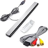 2 in 1 Wii Sensor Bar + Wii Composite Audio Video Cable, Wii AV Cables and Wired Motion Sensor Bar, Wii Replacement Cables Set Compatible with Wii Console