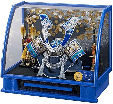 Amazon 五月人形 ケース入り兜飾り はると 大鍬盛上げ彫金の兜 R型アクリルケース 幅47cm メタルブルー Fn 3 4 五月人形ケース飾 兜飾り おもちゃ