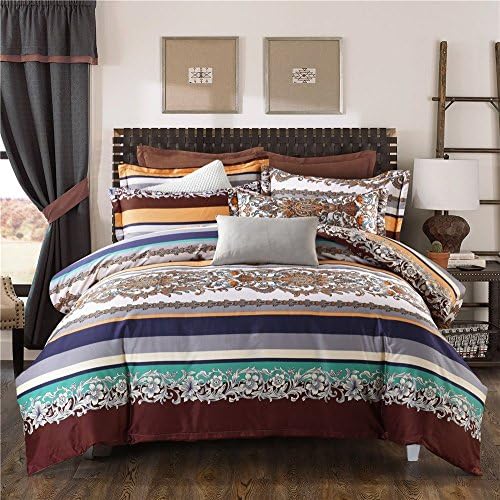 Dodou Exotic Duvet Cover Set Colorful Stripe Bedding Set Bohemian Bedding 100% Cotton Boho Duvet Cover Set 4pcs (Queen)