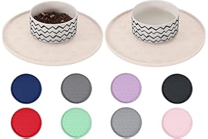 Comtim Waterproof Dog Food Mat - 2 Pack Silicone Pet Food Mat Dog Food Bowl Mats Cat Water Mats Eating Tray, Non-Slip Pet Placemat with Lip for Messy Drinkers to Protect Floor, Beige 11"×11"