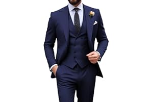HUEZOE Mens Suit Slim Fit 3 Piece Double Breasted Suit Men Formal Tuxedo Set Casual Wedding Prom Groom Suits