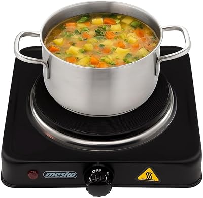 MS 6508 MS-6508 Hornillo Eléctrico, Regulador de Temperatura, Compacto, Viaje, Camping 154 mm, 1000W, Negro, 1000 W, Aluminio