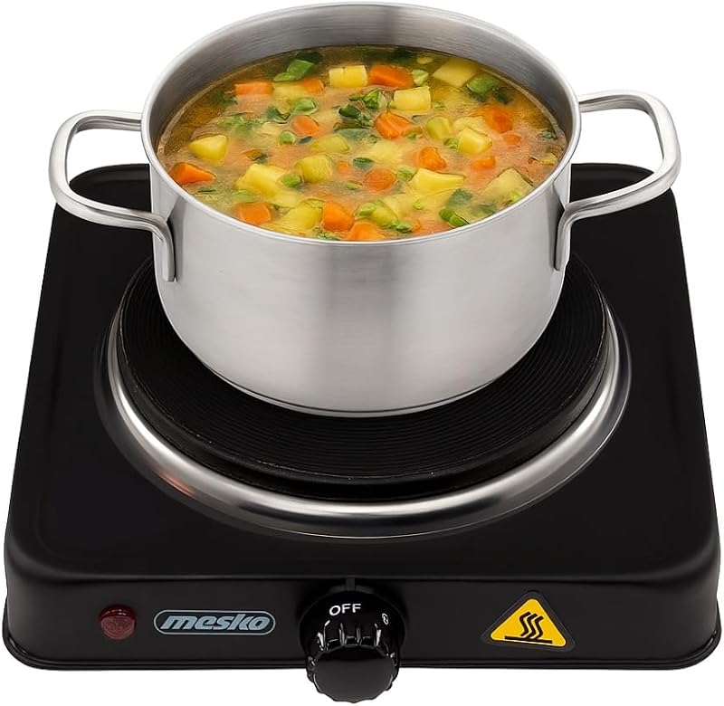 MS 6508 MS-6508 Hornillo Eléctrico, Regulador de Temperatura, Compacto, Viaje, Camping 154 mm, 1000W, Negro, 1000 W, Aluminio