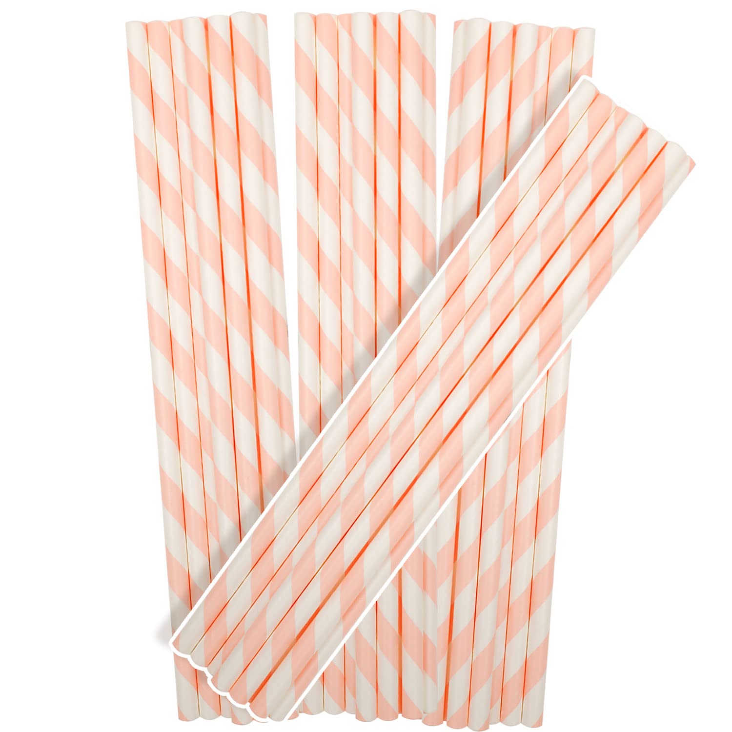 Photo 1 of 150 Packs Pink Paper Straws Drinking Disposable Stripe Straws Bulk qiqee