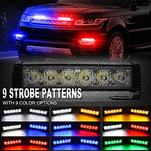 FOXCID 2 X 6 LED 9 Modes Traffic Advisor Emergency Warning Vehicle Strobe Lights for Interior Roof/Dash/Windshield/Grille/Deck Universal Waterproof (Amber/Yellow) - Thumbnail 2