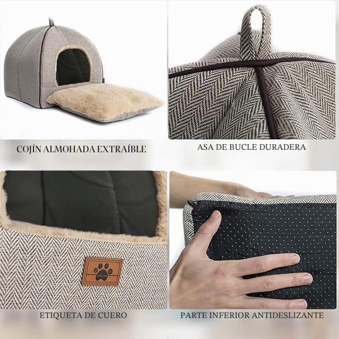 Cama para gatos de interior, cama de caverna, tenda para gatos com almofada acolchoada amovível lavável, camas macias e autoaquecidas para gatinhos