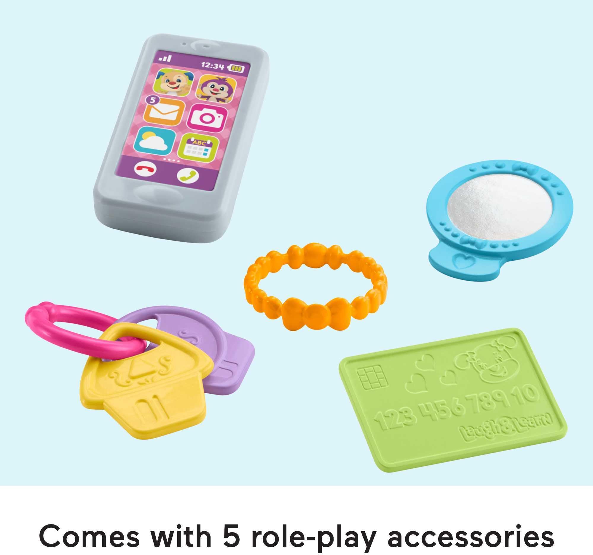 Fisher-Price Baby & Toddler Toy Laugh & Learn My Smart Purse with Lights, Learning Songs & 5 Accessories for Infants Ages 6+ Months (Amazon Exclusive)