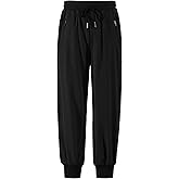 Arshiner Boys Casual Pants Elastic Waist Drawstring Kids Pants Youth Tapered Sweatpants Zipper Pockets Black