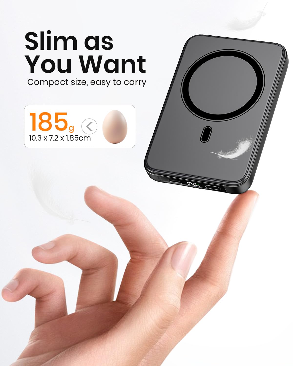 A ADDTOP Magnetische Power Bank 10000mAh - PD 20W Schnelllade Powerbank with USB-C In&Out, Slim Wireless Ladegerät Externe Handyakkus with LED Display für iPhone 17/16/15/14/13/12/Pro Max 6