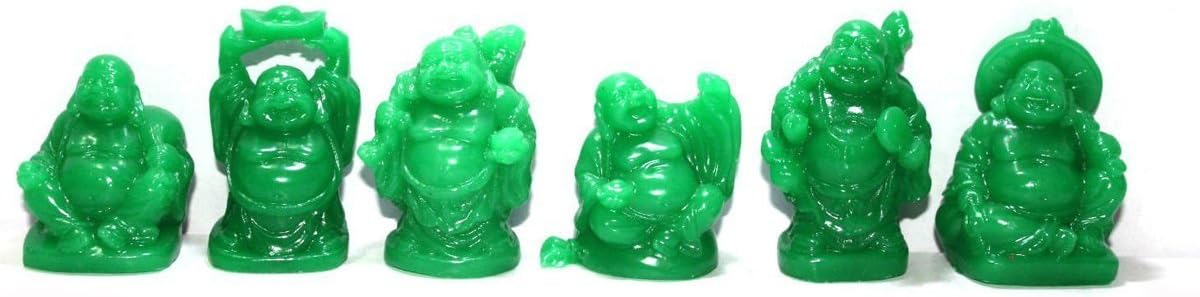 JapanBargain 3579, Set of 6 Jade Color Feng Shui Laughing Buddha Statue Figures Luck & Wealth