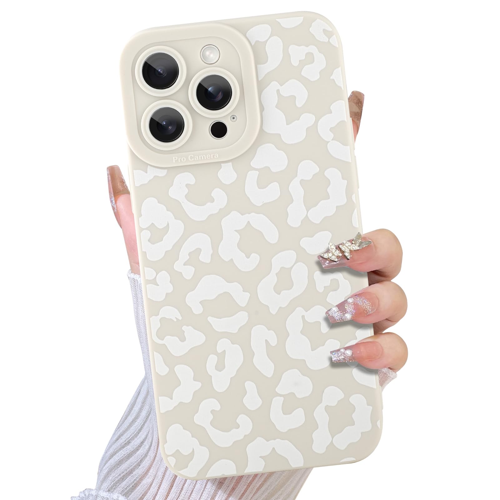 TEAUGHT Compatible with iPhone 14 Pro Case Cute Pattern White Leopard Print Cheetah Shockproof Silicone Phone Cover for Girls Women -White