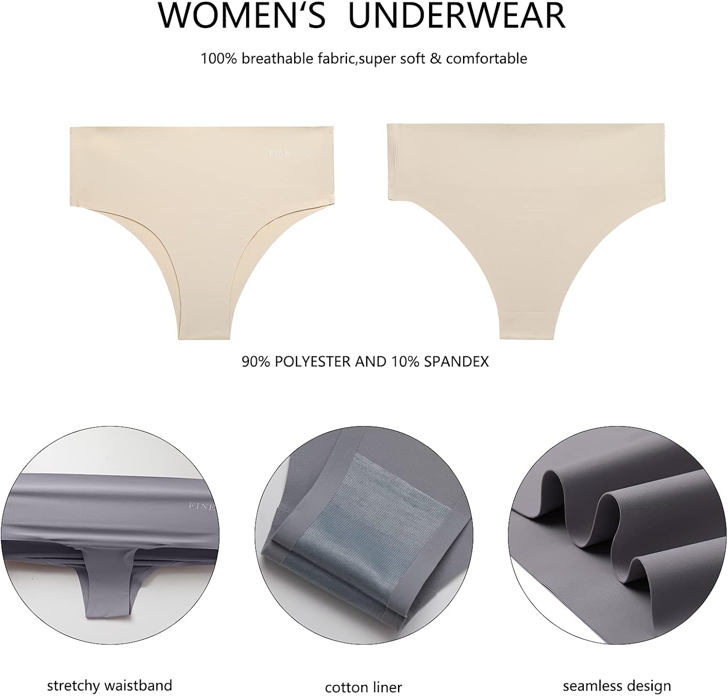 FINETOO Seamless Underwear for Women High Waisted Bikini Panties No Show Invisible Cheeky Stretch Pack of 6 at  Women’s Clothing store