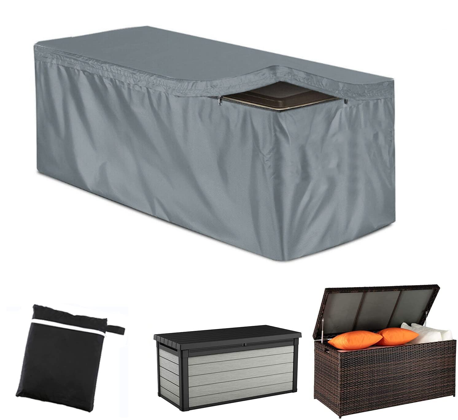 UCARE Outdoor Deck Box Cover with Zipper - Waterproof Garden Storage Box - 420D Oxford Patio Furniture Cover - Anti-UV Protective Rectangle (Gray, 158*81*71cm/62x32x28in)