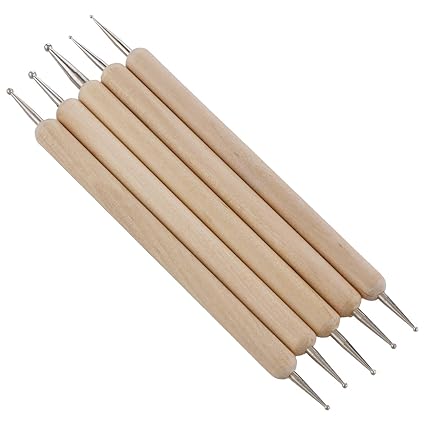 KABEER ART 5 Pcs Double Ended Stainless Steel Ball Stylus Wooden Tool Set for Clay, Pottery,