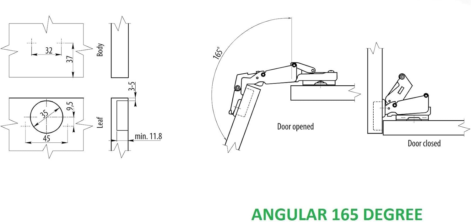 35mm 165 Degree Kitchen Cabinet Wardrobe Door Hinge Angular + Screws by GTV - Image 4