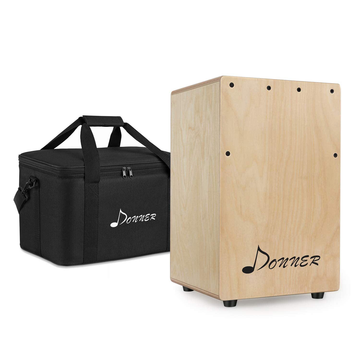 Donner Compact Size Cajon Box Drum with Internal Guitar Strings &amp; Cajon Bag, Portable Travel Mini Birchwood Wood Percussion Box Cajon Drum Box DCD-1T