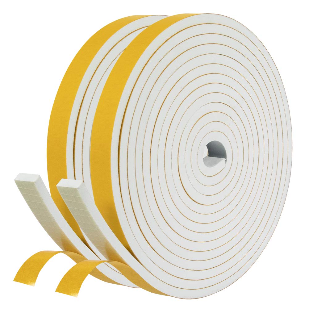 fowong Draft Excluder Tape for Doors, 2 Rolls 12 mm(W) x 6 mm(T) x 4M (L) Weather Stripping, Draught Excluder Seal Strip for Window, Closed Cell Self Adhesive Weather Seal Strip, Total 8M Long, White