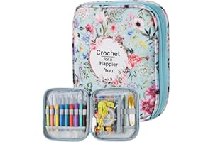 Wanshui Crochet Hook Case,Portable Zipper Storage Organizer Bag for Crochet Hooks, Knitting Needles, Project & Sewing Supplies, Lightweight,Easy to Hold (No Accessories Included).Blue Summer Flower