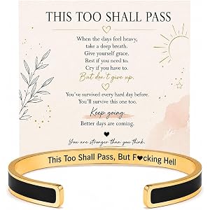 Roe Dolph This Too Shall Pass But F*cking Hell Bracelet Inspirational Bracelets for Women with Message Card Enamel Style Enco