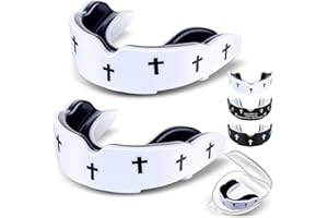 Yaomiao 2 Pcs Cross Wrestling Mouth Guards Christian Teeth Armor Sport Game Guard with Case Religious Mouth Guard Baseball Football Lacrosse Basketball Rugby Boxing Taekwondo