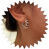 TseanYi Leopard Print Hoop Earrings Small Hoops Leopard C Shape Earrings Geometric Round Huggie Hoop Drop Earring Vintage Leopards Huggie Earrings Personality Statement Jewelry