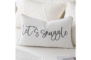 Sunkifover Let's Snuggle Decorative Lumbar Pillow Cover - 20" x 12" White and Black Cotton Embroidery Rectangular Throw Pillo