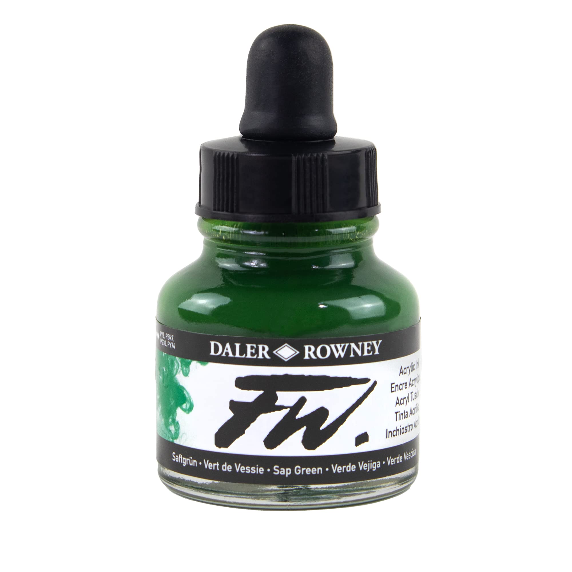 Daler - Rowney FW 29.5ml Acrylic Art Ink Bottle - Sap Green