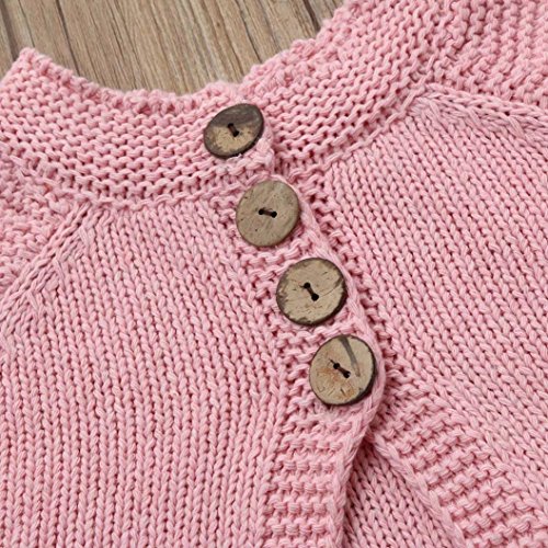 Sunbona Toddler Baby Girls Cute Autumn Button Knitted Sweater Cardigan Warm Thick Coat Clothes (5T(3.5~4.5years), Pink) - Thumbnail 3