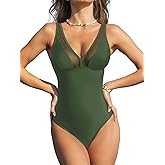 CUPSHE Women's One Piece Swimsuit Bathing Suit Plunging V Neck Wide Adjustable Straps Mesh