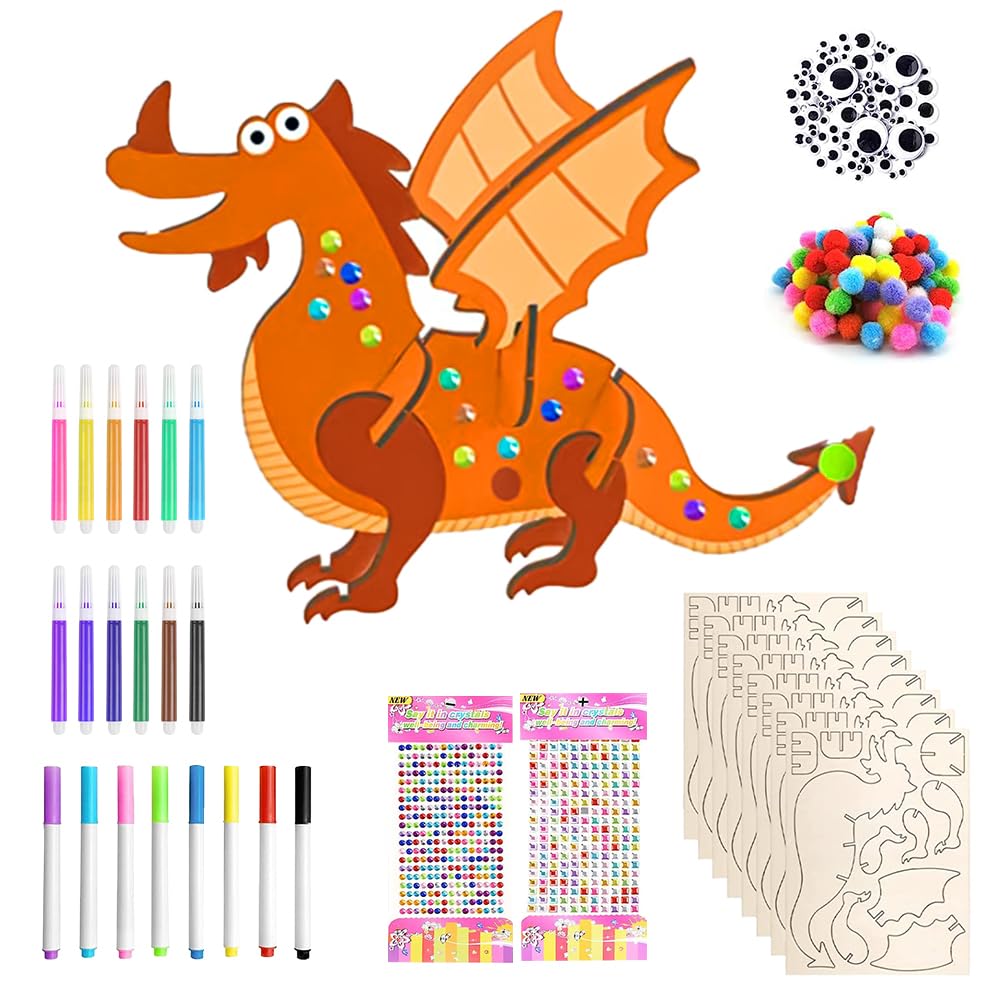 Ainiv Dinosaur 3D Wooden Craft Set, 8 Pack Woodcrafts for DIY Painting Design, Wooden Craft Sets, Creative Art Dinosaur Crafts for Birthday Activities Gift