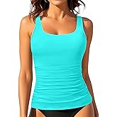 Aqua Eve Tankini Tops for Women Swimwear Top Only Tummy Control Bathing Suit Top No Bottom (Available in Plus)