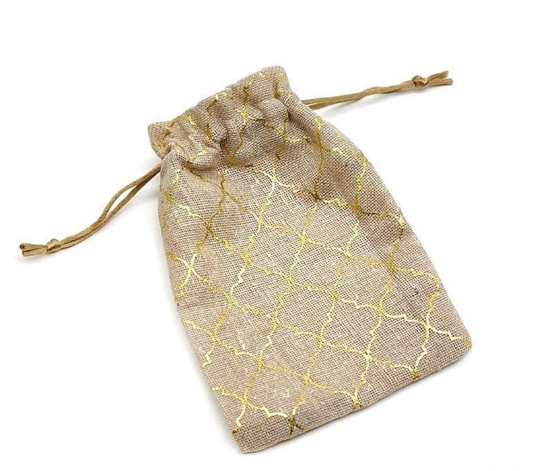 EliteKoopers 5pcs Natural Linen Burlap Drawstring Jute Bags Xmas Gift Pouch Wedding Favor Sacks Reusable