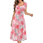 Meetjen Women's Summer Floral Midi Dress 2025 Ruffle Boho Sundresses Flowy Mesh Beach Wedding Guest Dresses