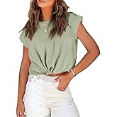PHUMEEX Womens Tie Knot Front Cropped T-Shirt Summer Casual Crew Neck Rolled Short Sleeve Crop Tops Tees