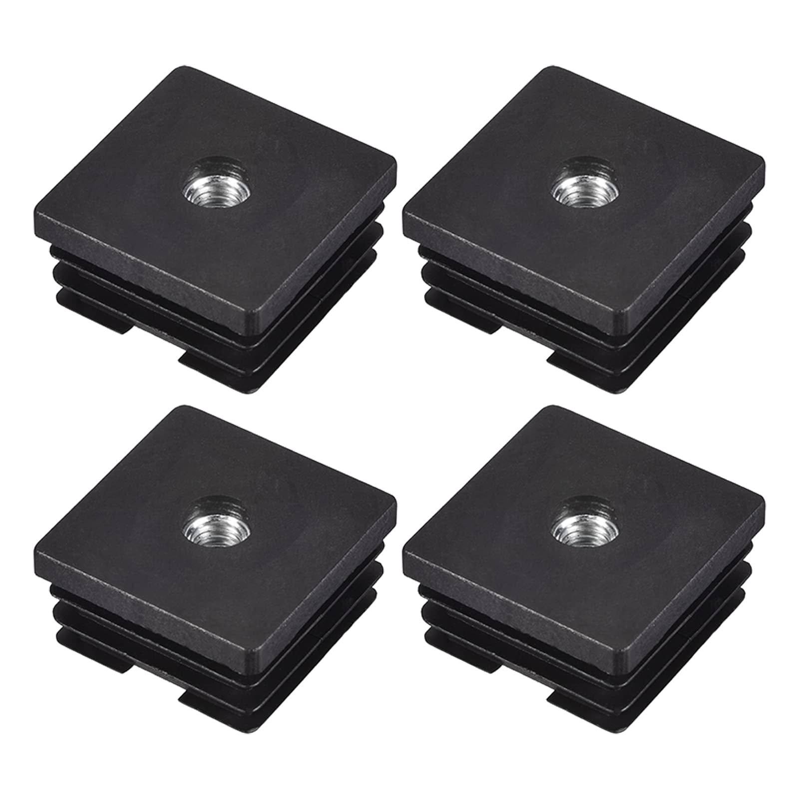 Photo 1 of Uxcell 4Pcs M8 Threaded Inserts for 1.5" Square Tube, Black Plastic Plug Caster Inserts for Chair End Caps & Furniture Leg Plugs