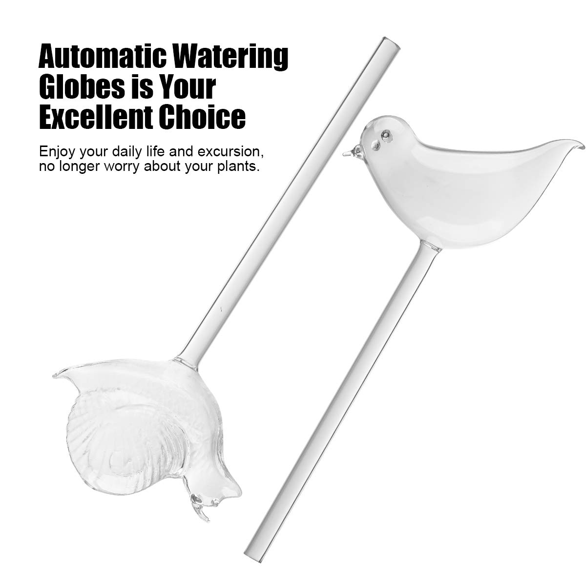 Plant Watering Bulbs (2 Pack) Glass Self-Watering Stakes Water Globe Automatic Irrigation Device For Indoor & Outdoor Plants Garden Patio Flower Pot Hanging Planters