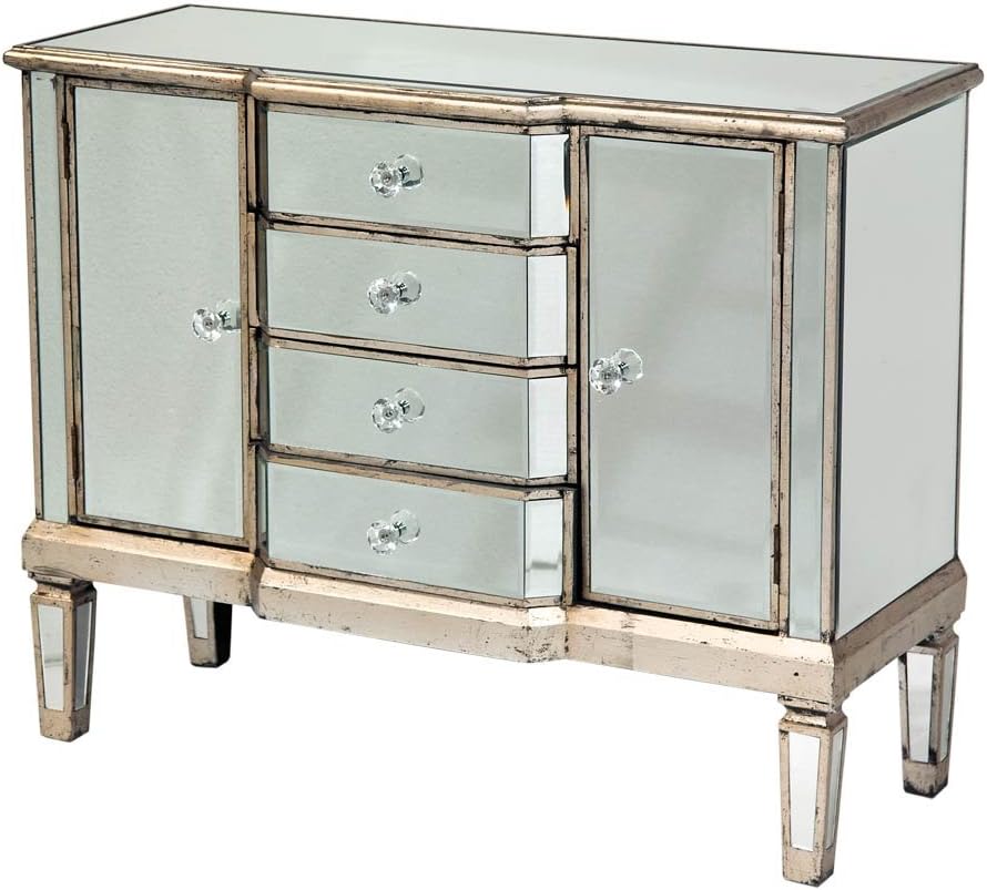 DUSX Antique Silver Venetian Mirrored Furniture Sideboard 4 Drawers & 2 Cupboards